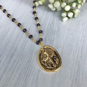 22k platted amethyst rosary cross necklace